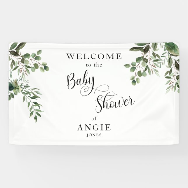 Banderoles Eucalyptus blanc Baby shower simple (Horizontal)