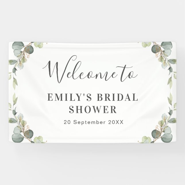 Banderoles eucalyptus verdure fleurie douche nuptiale bienven (Horizontal)