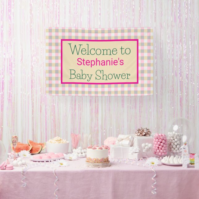 Banderoles Événement carreaux Gingham pastel  (Fête)