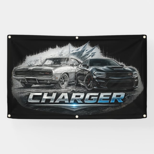 Banderoles Évolution de la muscle car Charger, du classique a (Horizontal)