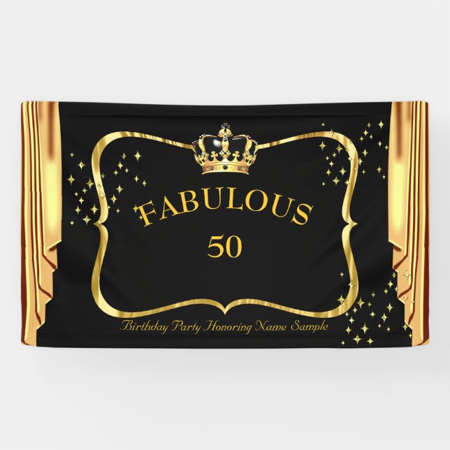 Banderoles fabuleux 50 Black Gold Crown Drapes fête d'anniver (Horizontal)