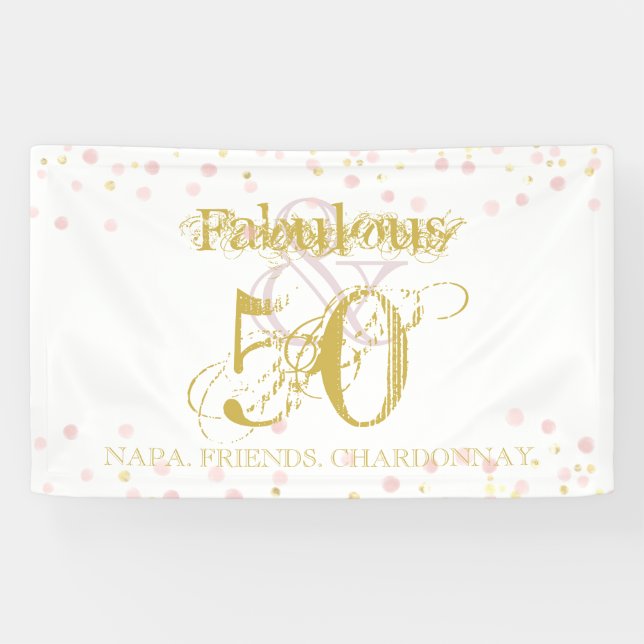 Banderoles Fabuleux & 50 Elégant Confetti Rose Or Anniversair (Horizontal)