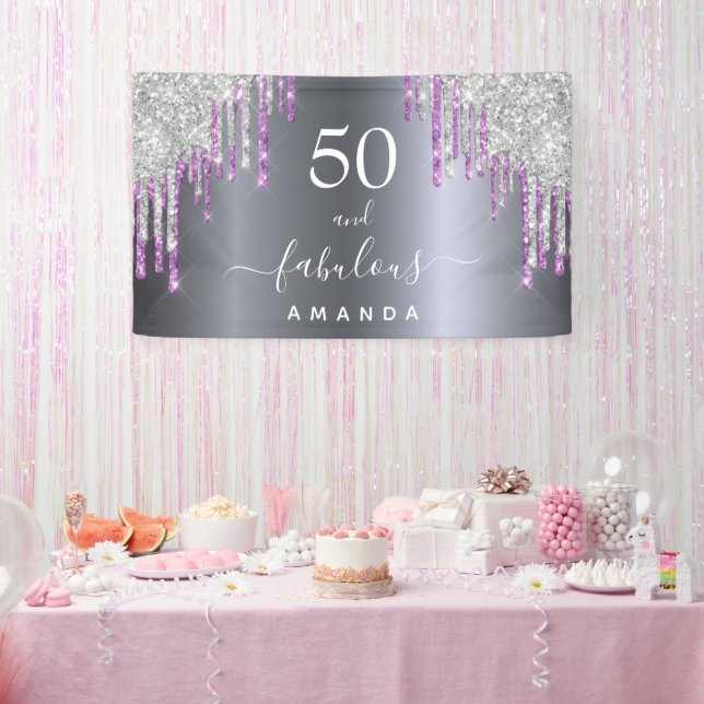 Banderoles Fabuleux anniversaire argent violet parties scinti (Fête)