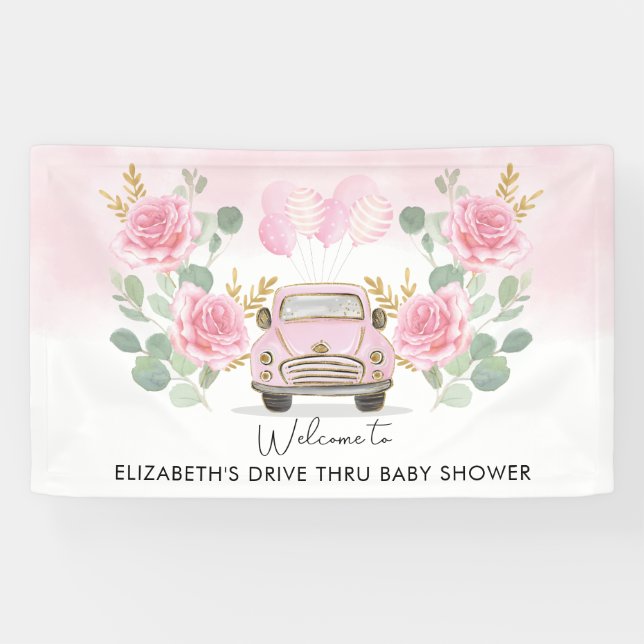 Banderoles Faire-part de Baby Shower avec des roses Gold Pink (Horizontal)