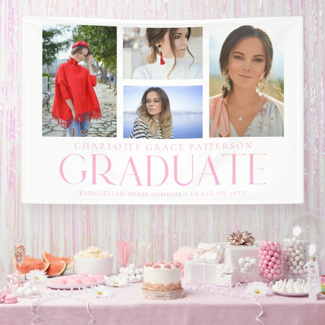 Banderoles Faire-part de graduation multi-photo de script sim (Fête)