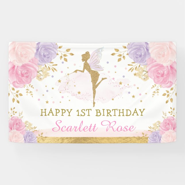 Banderoles Fairy Birthday Pink Purple Gold Magazine (Horizontal)