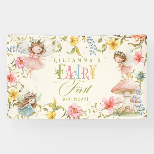 Banderoles Fairy First Birthday Colorful Enchanted Garden (Horizontal)