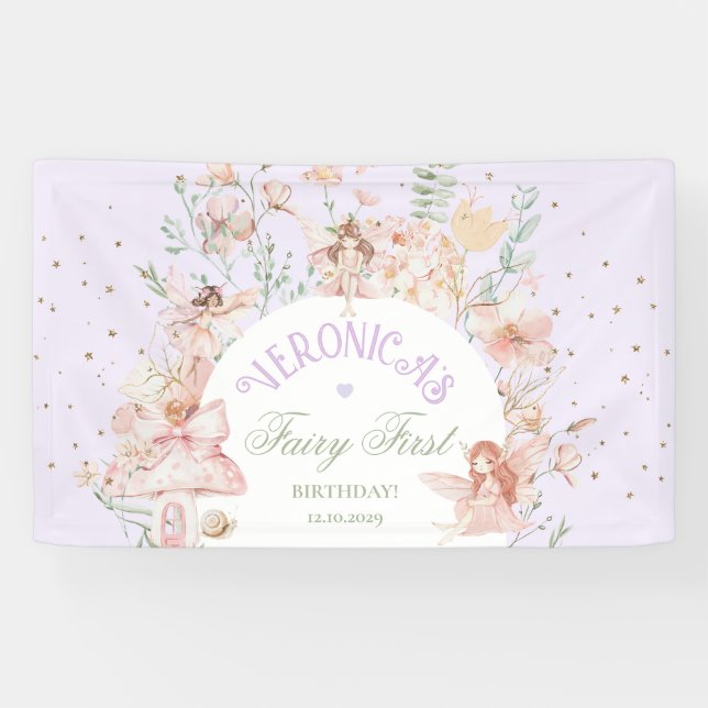 Banderoles Fairy First Birthday Enchanted garden Whimsical (Horizontal)
