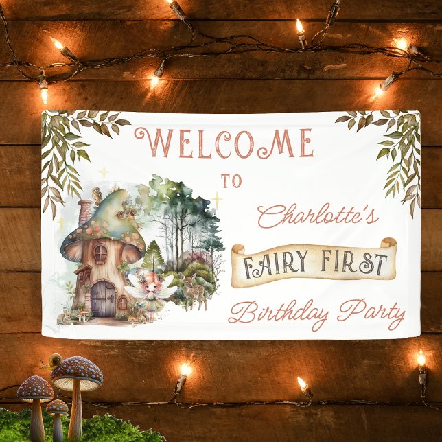 Banderoles Fairy First Woodland Animaux Champignons 1er anniv (Fairy First Woodland Animals Mushrooms Girl's 1st Birthday Party Banner)