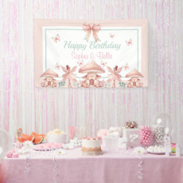Banderoles Fairy Girls Mushroom House Ribbon Twins Anniversai