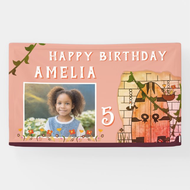 Banderoles Fairy Tale Castle Door Flower Anniversaire Photo (Horizontal)