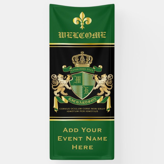 Banderoles Faites votre propre blason Green Gold Lion Emblem (Vertical)
