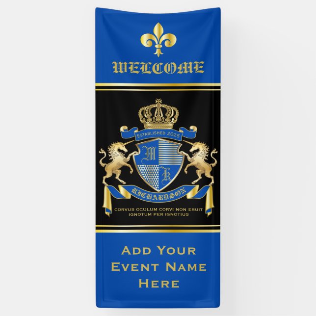 Banderoles Faites votre propre blason Unicorn Emblem Bleu (Vertical)