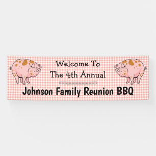 Banderoles Famille Réunion Pig BBQ Party Welcome Red Check