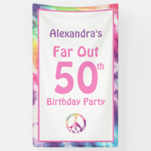 Banderoles Far Out 50th Super Tie Dye Birthday Name Party