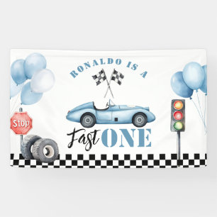 Banderoles Fast One Blue voiture de course Boy 1er anniversai