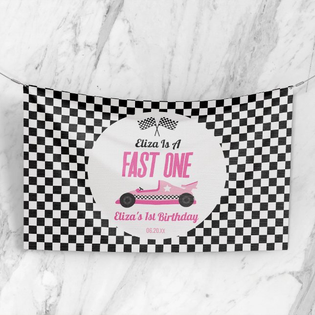 Banderoles Fast One Pink Race Car Premier Anniversaire (Créateur téléchargé)