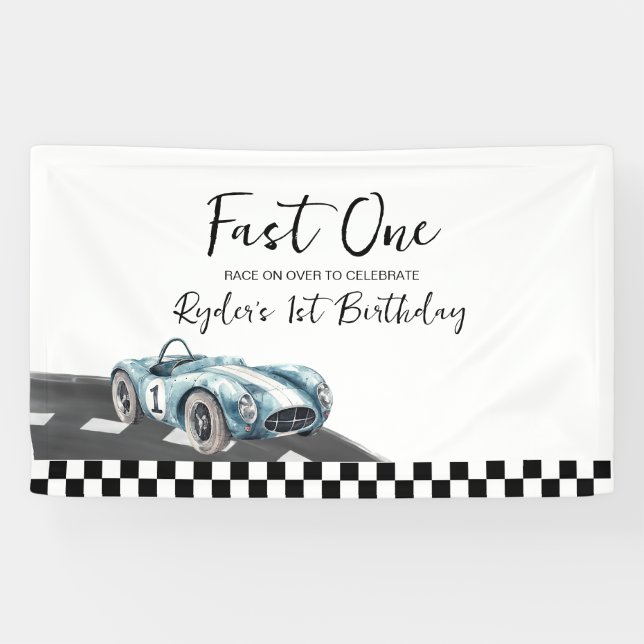 Banderoles Fast One Race Car First Birthday (Horizontal)