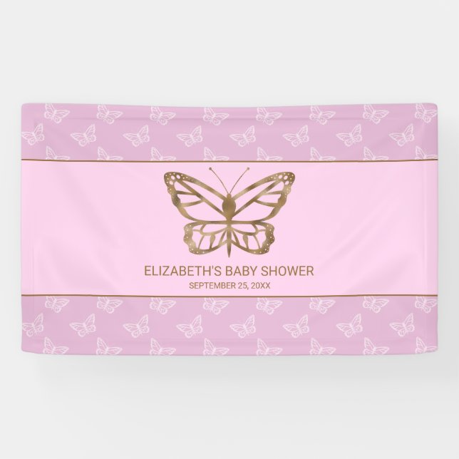 Banderoles Faux aspect feuille d'or papillon - Baby Shower Vi (Horizontal)