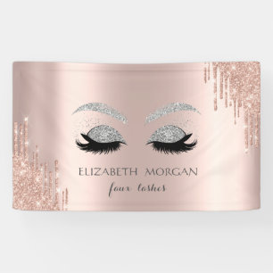 Banderoles Faux Cils Pailletés Argent Moderne Gouttes de Rose