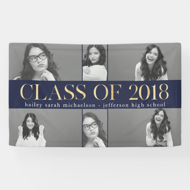 Banderoles Faux Gold Class of 2018 Graduation Photo Collage (Horizontal)