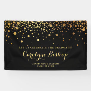 Banderoles Faux Gold Confetti Graduation personnalisée Noir
