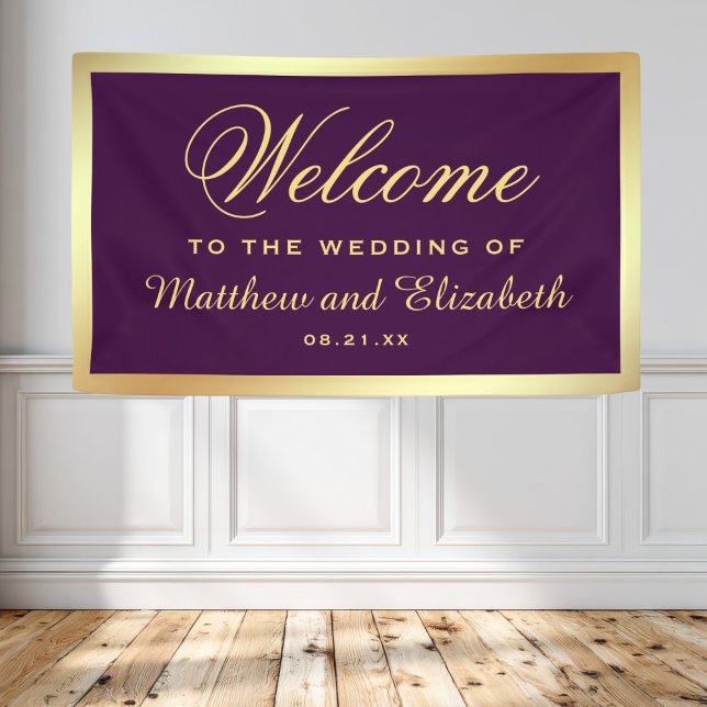 Banderoles Faux Gold Foil Purple Mariage Bienvenue (Créateur téléchargé)