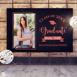Banderoles Faux Rose Gold Class Of 2025 Photo Graduation