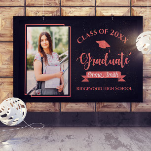 Banderoles Faux Rose Gold Class Of 2025 Photo Graduation