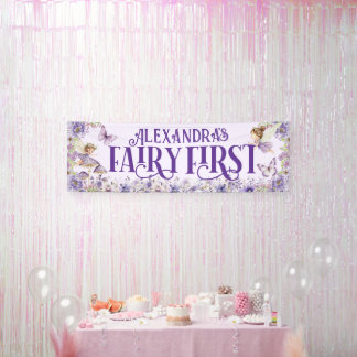Banderoles Fée du premier anniversaire à fleurs violettes