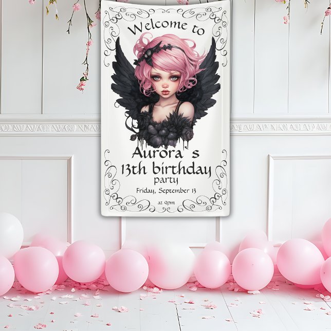 Banderoles Fée Goth Pastel Noir Et Rose 13e Anniversaire (Créateur téléchargé)