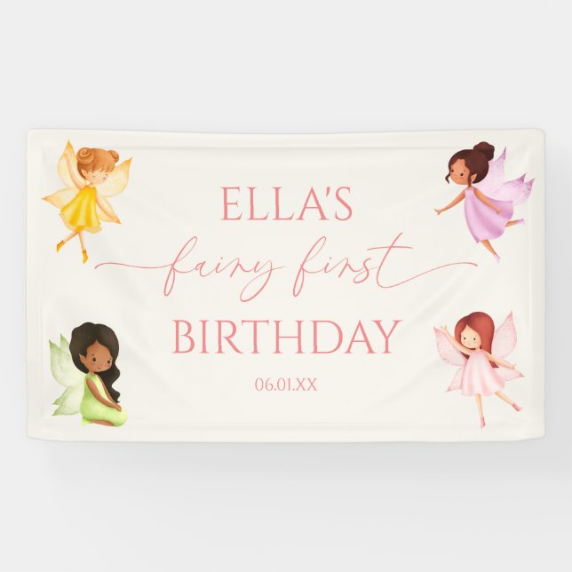 Banderoles Fée Première Fées Enchantées Fête d'anniversaire 1 (Horizontal)