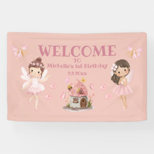 Banderoles Fées à l'aquarelle et Maison Rose pour le 1er Anni