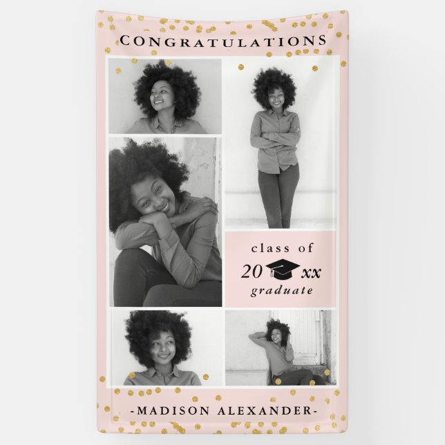 Banderoles Félicitations 2019 Graduate Blush Photo Collage (Vertical)