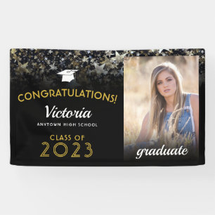 Banderoles Félicitations 2023 Graduate Black and Gold Photo