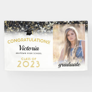 Banderoles Félicitations 2023 Graduate Gold and White Photo