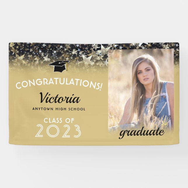 Banderoles Félicitations 2023 Graduate Gold Photo (Horizontal)