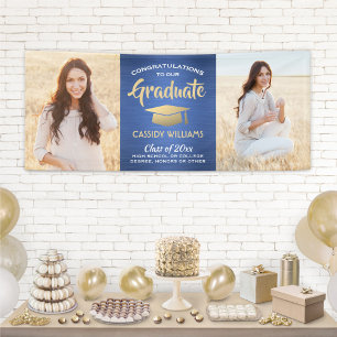 Banderoles Félicitations 2 Photo Blue Gold Blanc Moderne Grad