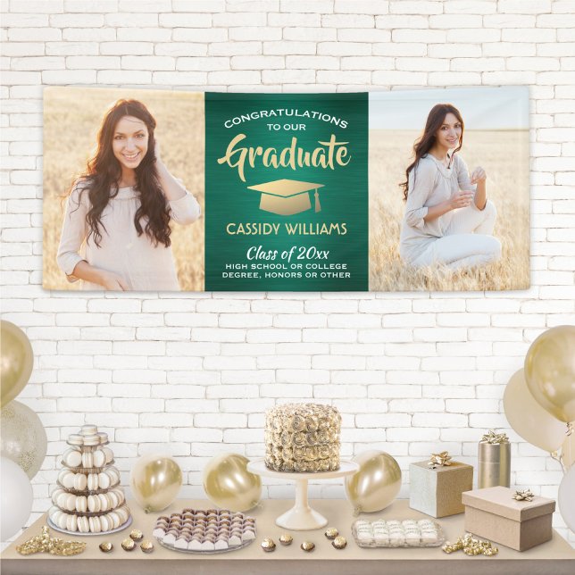 Banderoles Félicitations 2 Photo Green Gold et White Graduati (Créateur téléchargé)