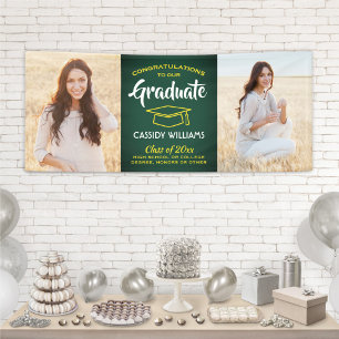 Banderoles Félicitations 2 Photo Green Gold Yellow Graduation