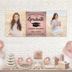 Banderoles Félicitations 2 Photo Rose et Black Trendy Graduat