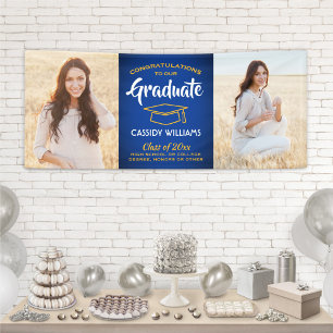 Banderoles Félicitations 2 Photo Royal Blue Gold Jaune Gradua