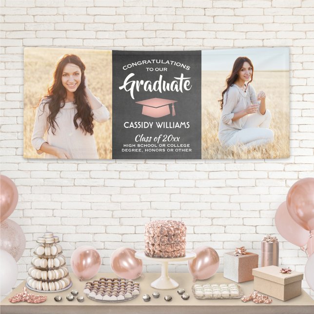 Banderoles Félicitations 2 Photothèque Pink Black Graduation (Créateur téléchargé)