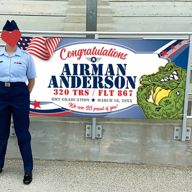 Banderoles Félicitations 320 Gators Air Force Graduation (Air Force BMT Basic Training Graduation Vinyl Banner, 320 Gators mascot, Airman Graduation Banner)