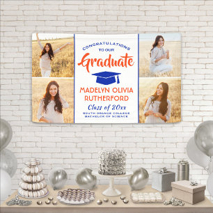 Banderoles Félicitations 4 Photo Orange Blue and White Gradua