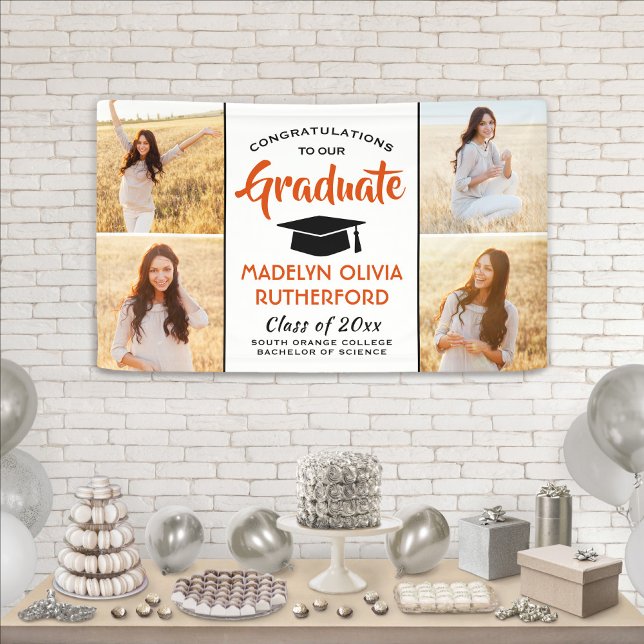 Banderoles Félicitations 4 Photo Orange noir et blanc Graduat (Créateur téléchargé)