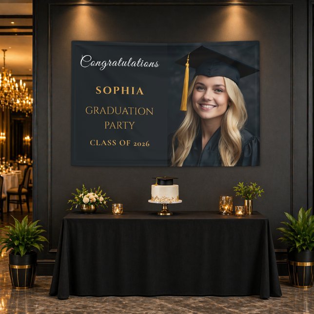 Banderoles Félicitations à la promotion de 2026 (Elegant graduation party banner with photo layout for a modern class of 2026 celebration)