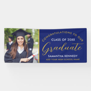 Banderoles Félicitations au diplômé bleu et or Photo de remis