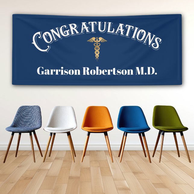 Banderoles Félicitations au diplômé MD Docteur (Graduation congratulations banner for grads or promotions. Medical theme for Doctors, Nurses, Techs )