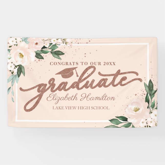Banderoles Félicitations Au Graduate Blush Floral Grad Party  (Horizontal)